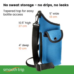 Smooth Trip AquaPockets Water Bottle Carrier Bag and Insulating Neoprene Bottle Holder with Phone Case, 2 Pockets and Adjustable Strap for Walking and Hiking, Fits up to 40 oz. Bottles