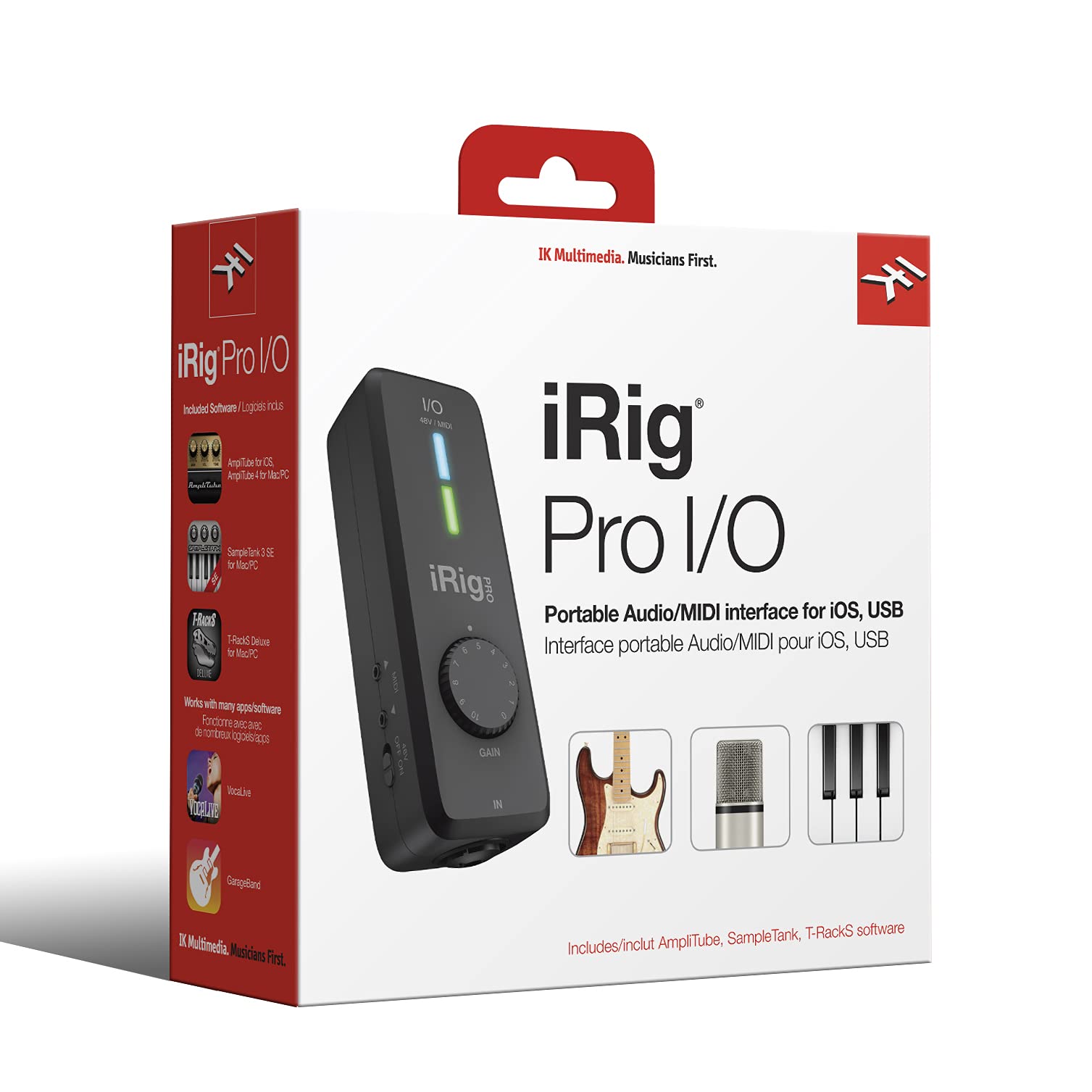 IK Multimedia iRig Pro I/O audio interface for iPhone, iPad, Mac, iOS and PC with USB-C, Lightning and USB cables, 24-bit, 96 kHz recording and guitar, bass and XLR mic inputs