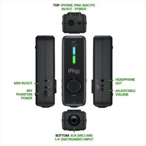 IK Multimedia iRig Pro I/O audio interface for iPhone, iPad, Mac, iOS and PC with USB-C, Lightning and USB cables, 24-bit, 96 kHz recording and guitar, bass and XLR mic inputs