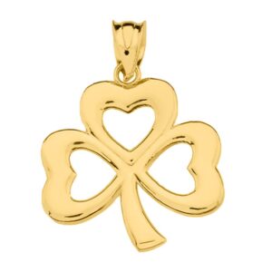 dainty 10k gold three-leaf heart clover irish shamrock necklace pendant