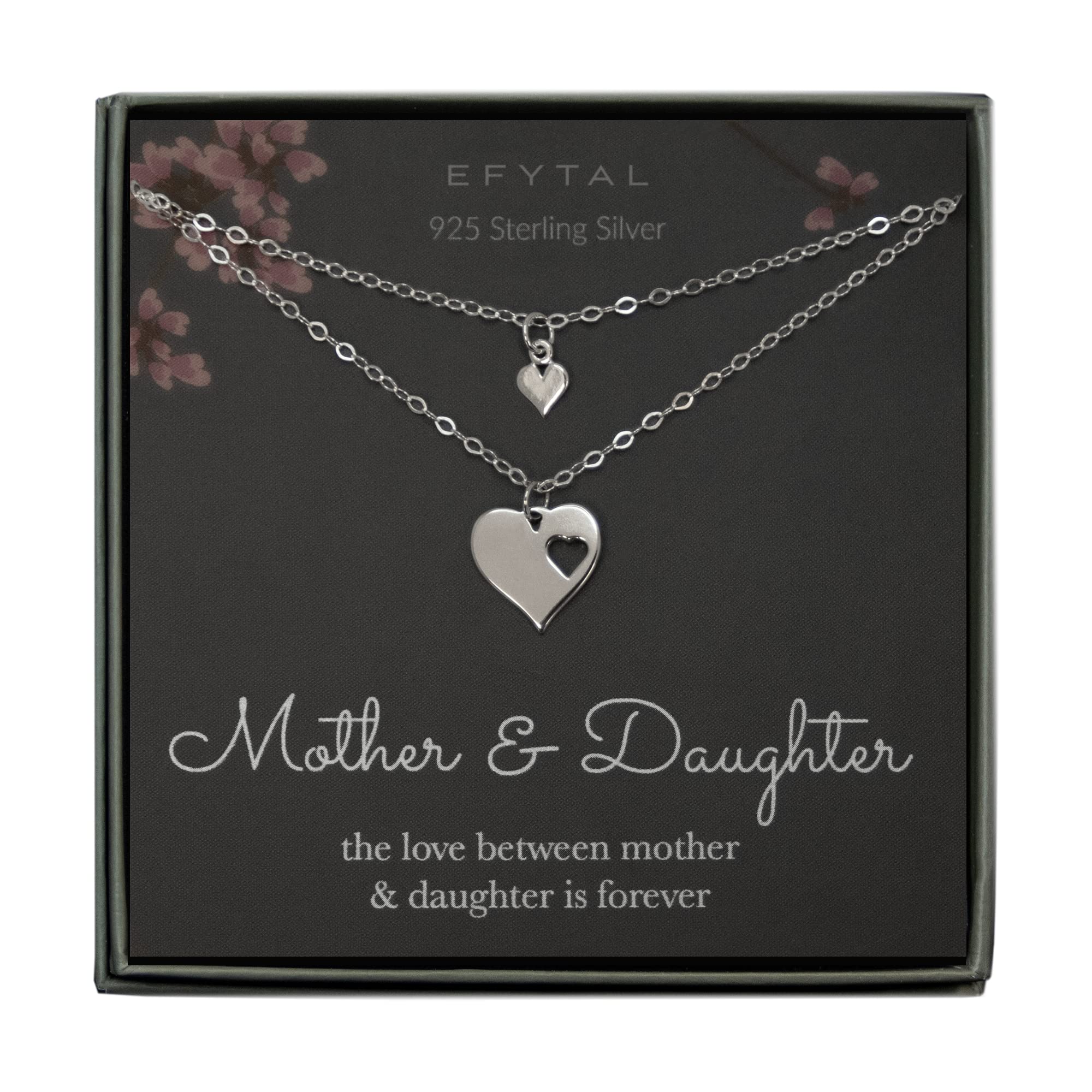 EFYTAL Mother Daughter Set For Two, Cutout Heart Necklaces, 2 Sterling Silver Necklaces Mother's Day Gift