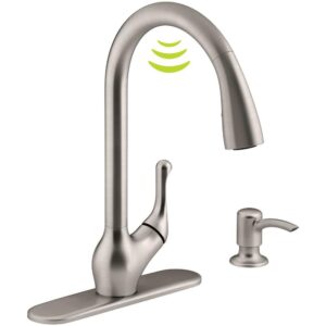 kohler k-r78035-sd-vs barossa touchless pull-down kitchen sink faucet with soap dispenser, kitchen faucet with pull down sprayer, vibrant stainless