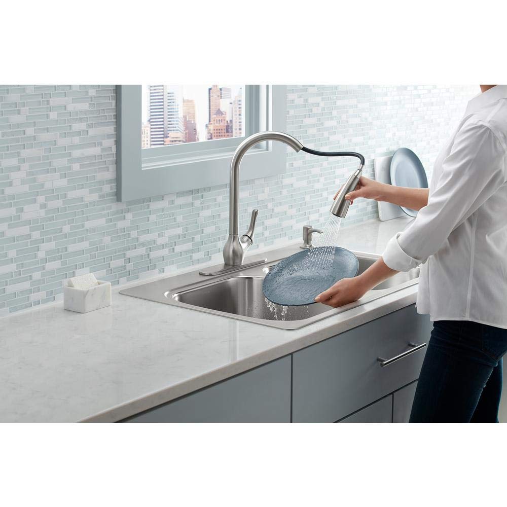 KOHLER K-R78035-SD-VS Barossa Touchless Pull-Down Kitchen Sink Faucet with Soap Dispenser, Kitchen Faucet with Pull Down Sprayer, Vibrant Stainless