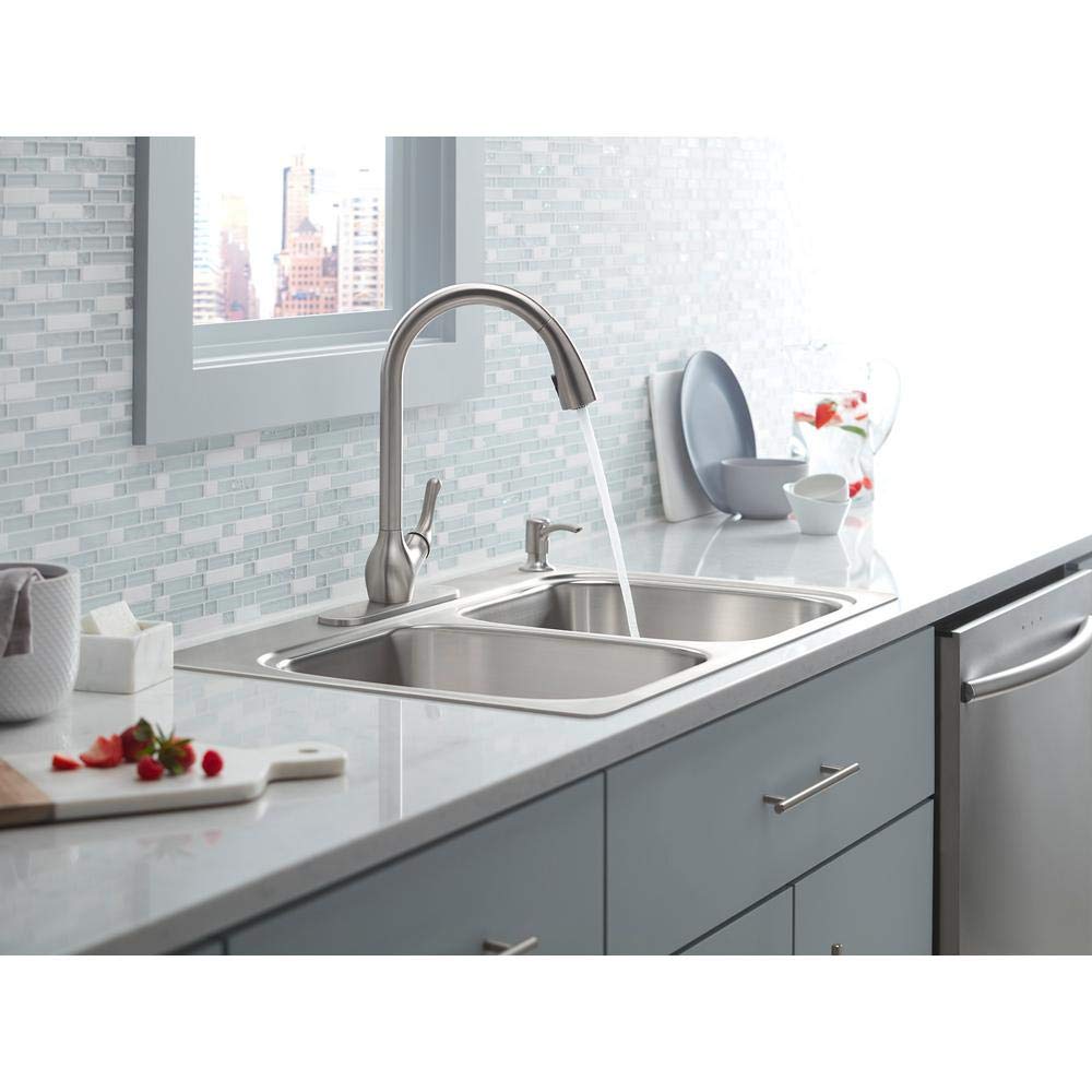 KOHLER K-R78035-SD-VS Barossa Touchless Pull-Down Kitchen Sink Faucet with Soap Dispenser, Kitchen Faucet with Pull Down Sprayer, Vibrant Stainless