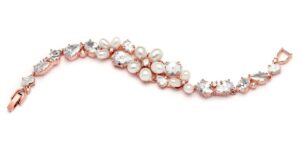 mariell pink rose gold plated cubic zirconia crystal cultured freshwater pearl bridal wedding bracelet