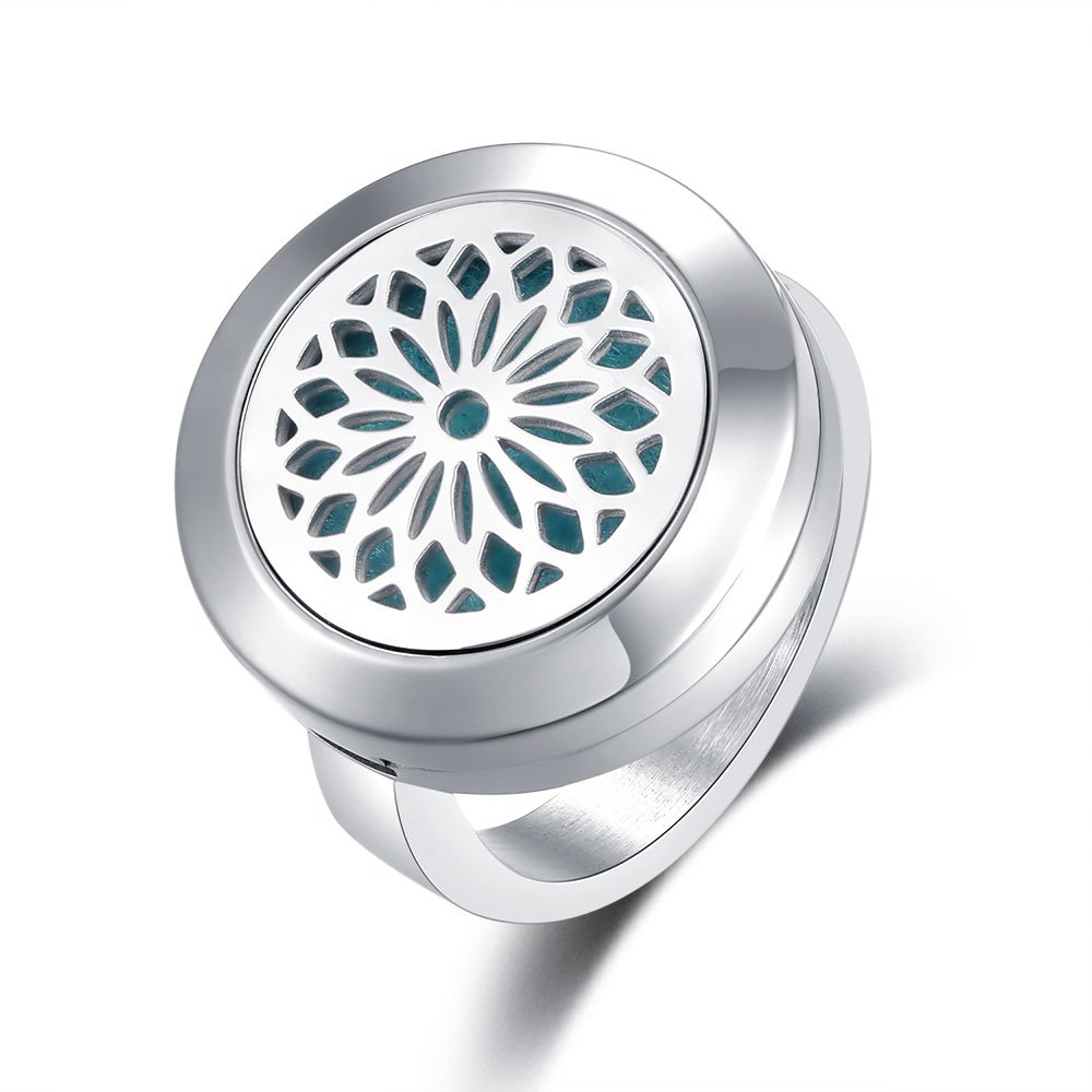 MESINYA New Flower Aromatherapy Ring/ 316L s.Steel Essential Oils Diffuser Locket Ring (Size 9)