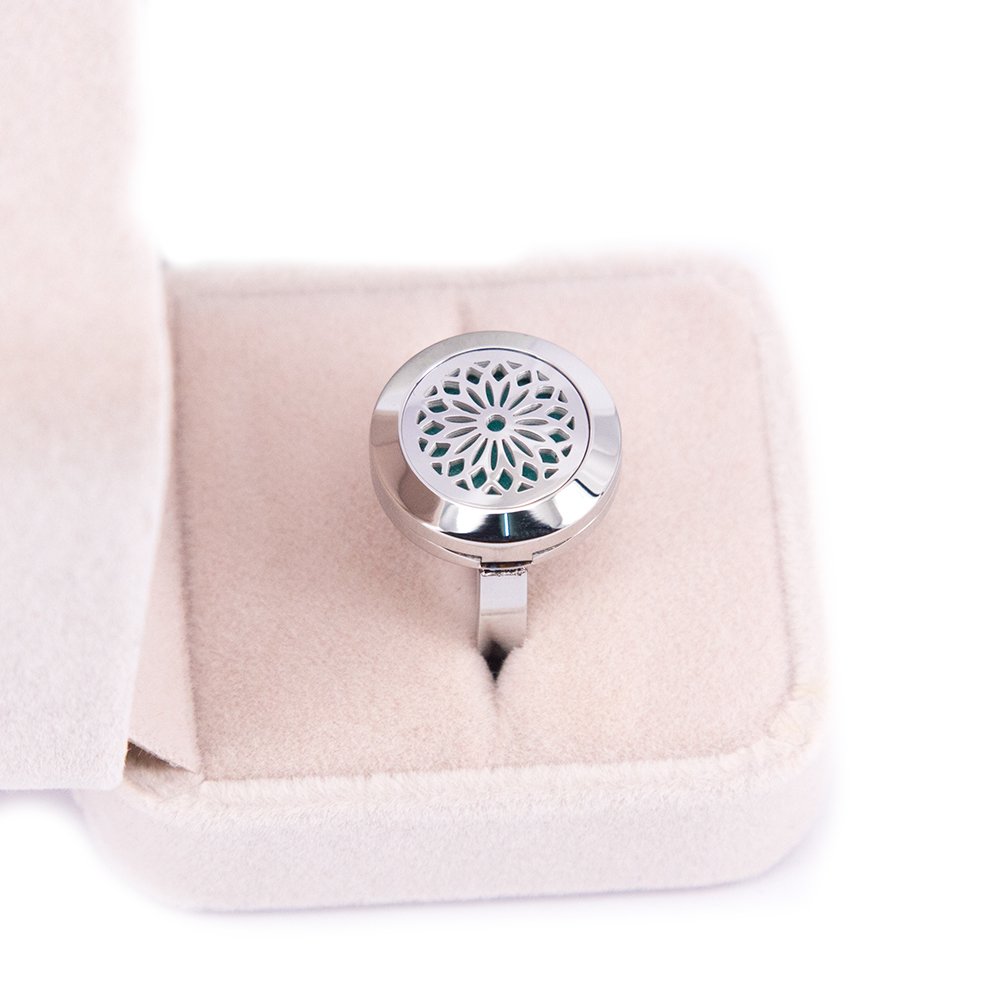 MESINYA New Flower Aromatherapy Ring/ 316L s.Steel Essential Oils Diffuser Locket Ring (Size 9)