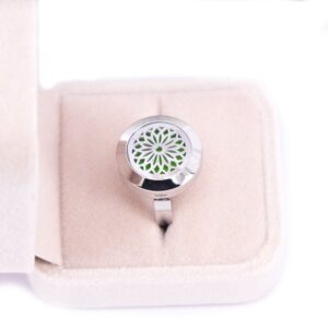 MESINYA New Flower Aromatherapy Ring/ 316L s.Steel Essential Oils Diffuser Locket Ring (Size 9)