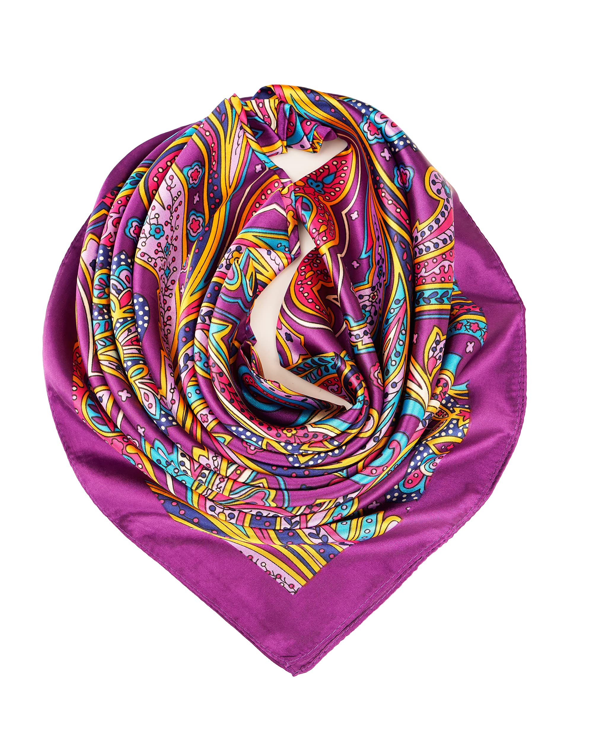 YOUR SMILE Polyester Scarf Women’s Fashion Pattern Large Square Satin Headscarf Headdress 35''x35'' (Style 506)