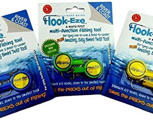 HOOK-EZE Quick Fishing Knot Tying Tool (Pack of 3), Standard Size - Easy Tying Fishing Hooks Cover - Line Cutter - Ideal for Saltwater & Freshwater Fishing - Blue, Green & Yellow