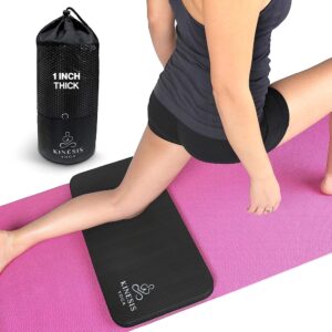 kinesis yoga knee pad cushion - extra thick 1 inch (25mm) for pain free yoga - includes breathable mesh bag for easy travel and storage (does not include yoga mat)