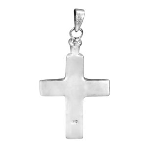 AeraVida Christian Cross Reconstructed Red Coral Inlay .925 Sterling Silver Pendant