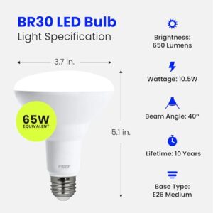 Feit Electric LED BR30 Light Bulbs, 65W Equivalent, Dimmable, 10 Year Life, 650 Lumens, 2700K Soft White, E26 Base Recessed Can Light Bulbs, Flood Light Bulbs, Damp Rated, 6 Pack, BR30/DM/10KLED/6