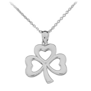 dainty sterling silver three-leaf heart clover irish shamrock pendant necklace, 22"