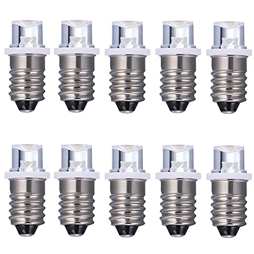 GutReise 10pcs E10 Screw Flood Led Lamps +10pcs E10 Base,12V Cold White Led Bulb Light (12V, Cold White)