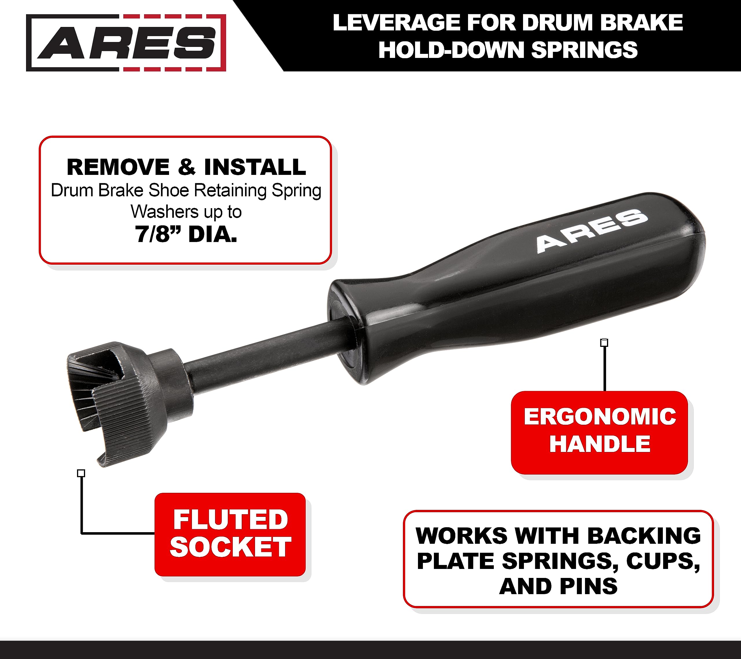 ARES 70191 - Brake Spring Compressor Tool - Provides Leverage to Remove and Install Stubborn Hold-Down Springs of Drum Brakes