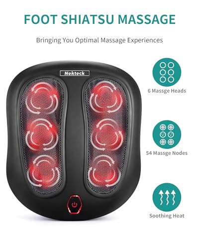 Nekteck Foot Massager with Heat, Shiatsu Heated Electric Kneading Foot Massager Machine for Plantar Fasciitis, Built-in Infrared Heat Function and Power Cord (Black)