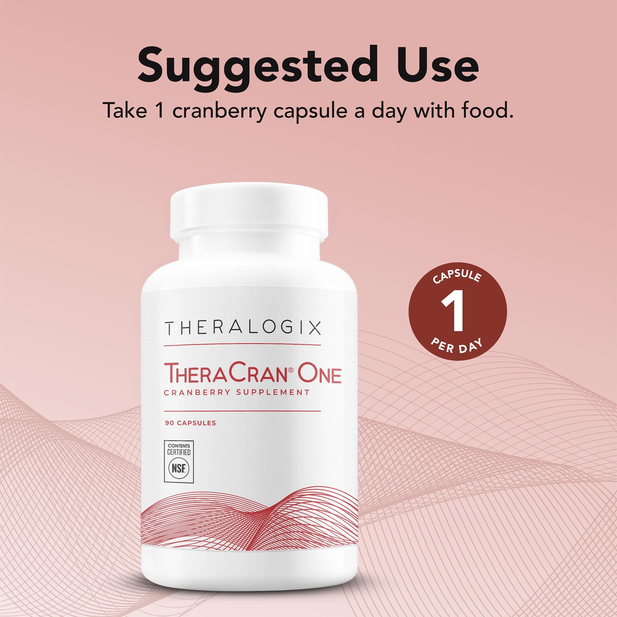 Theralogix TheraCran One Cranberry Capsules - 90-Day Supply - Cranberry Supplement for Men & Women - Cranberry Pills to Support Urinary Tract Health* - 36mg PACs per Capsule - NSF Certified - 90 Caps