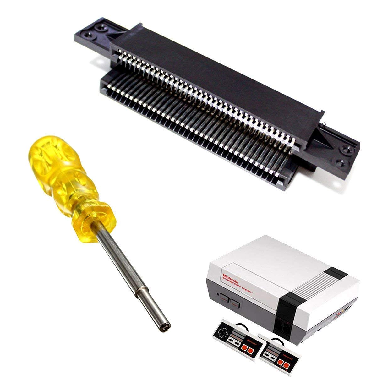 EEEKit 72 Pin NES Connector Replacement, NES Cartridge Slot with 3.8mm Screwdriver Bit Open Tool for NES 8 Bit System