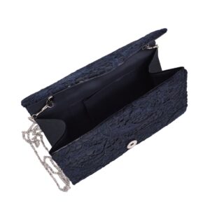 Lace Paisley Floral Fabric Satin Envelope Flap Clutch Evening Bag, Navy One Size