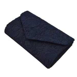 Lace Paisley Floral Fabric Satin Envelope Flap Clutch Evening Bag, Navy One Size