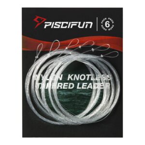 Piscifun Fly Fishing Leader with Pre-Tied Loop, Tapered Fly Line Leader, Nylon, Clear, 9ft, 6 Pack, 5X