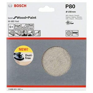 bosch professional 5x sanding sheet m480 best for wood and paint (wood and paint, Ø 150 mm, grit p80, accessories orbital sander)