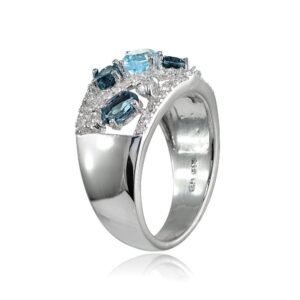 Ice Gems Sterling Silver Genuine London Blue, Blue and White Topaz Tonal Ring