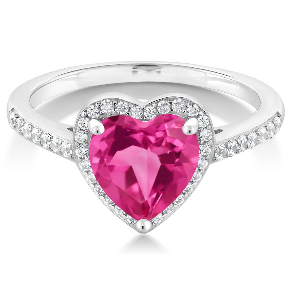 Gem Stone King 925 Sterling Silver Pink Mystic Topaz Engagement Ring For Women (2.21 Cttw, Heart Shape 8MM, Available in size 5, 6, 7, 8, 9)