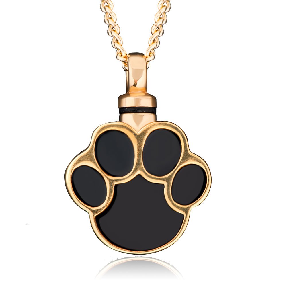 Q&Locket Gold Plated Dog Cat Paw Print Urn Necklace for Ashes Memorial Cremation Jewelry