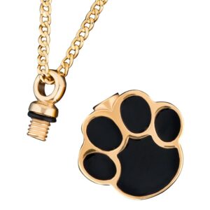 Q&Locket Gold Plated Dog Cat Paw Print Urn Necklace for Ashes Memorial Cremation Jewelry