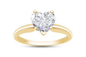 jewel zone us heart shaped white cubic zirconia anniversary solitaire ring in 14k yellow gold over sterling silver (4.00 cttw) ring size-5