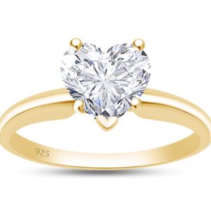 Jewel Zone US Heart Shaped White Cubic Zirconia Anniversary Solitaire Ring in 14k Yellow Gold Over Sterling Silver (4.00 cttw) Ring Size-5