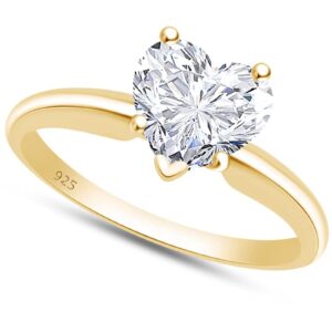 Jewel Zone US Heart Shaped White Cubic Zirconia Anniversary Solitaire Ring in 14k Yellow Gold Over Sterling Silver (4.00 cttw) Ring Size-5