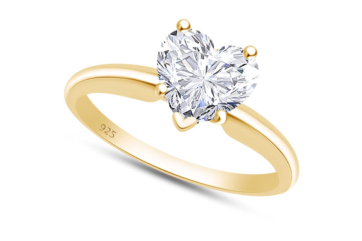 Jewel Zone US Heart Shaped White Cubic Zirconia Anniversary Solitaire Ring in 14k Yellow Gold Over Sterling Silver (4.00 cttw) Ring Size-5