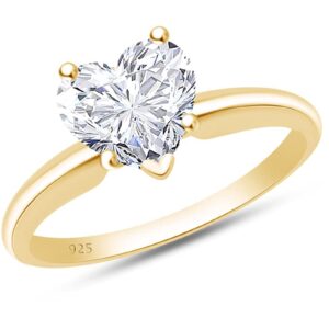 Jewel Zone US Heart Shaped White Cubic Zirconia Anniversary Solitaire Ring in 14k Yellow Gold Over Sterling Silver (4.00 cttw) Ring Size-5