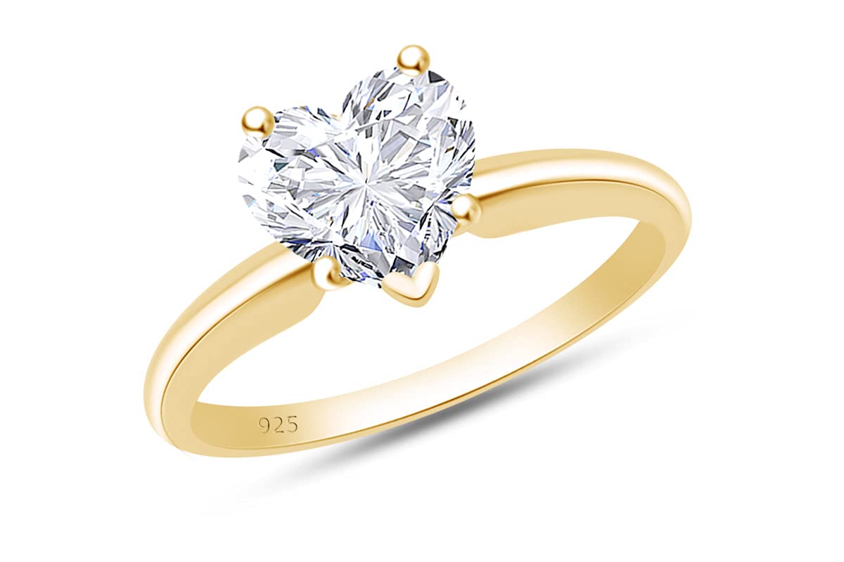 Jewel Zone US Heart Shaped White Cubic Zirconia Anniversary Solitaire Ring in 14k Yellow Gold Over Sterling Silver (4.00 cttw) Ring Size-5