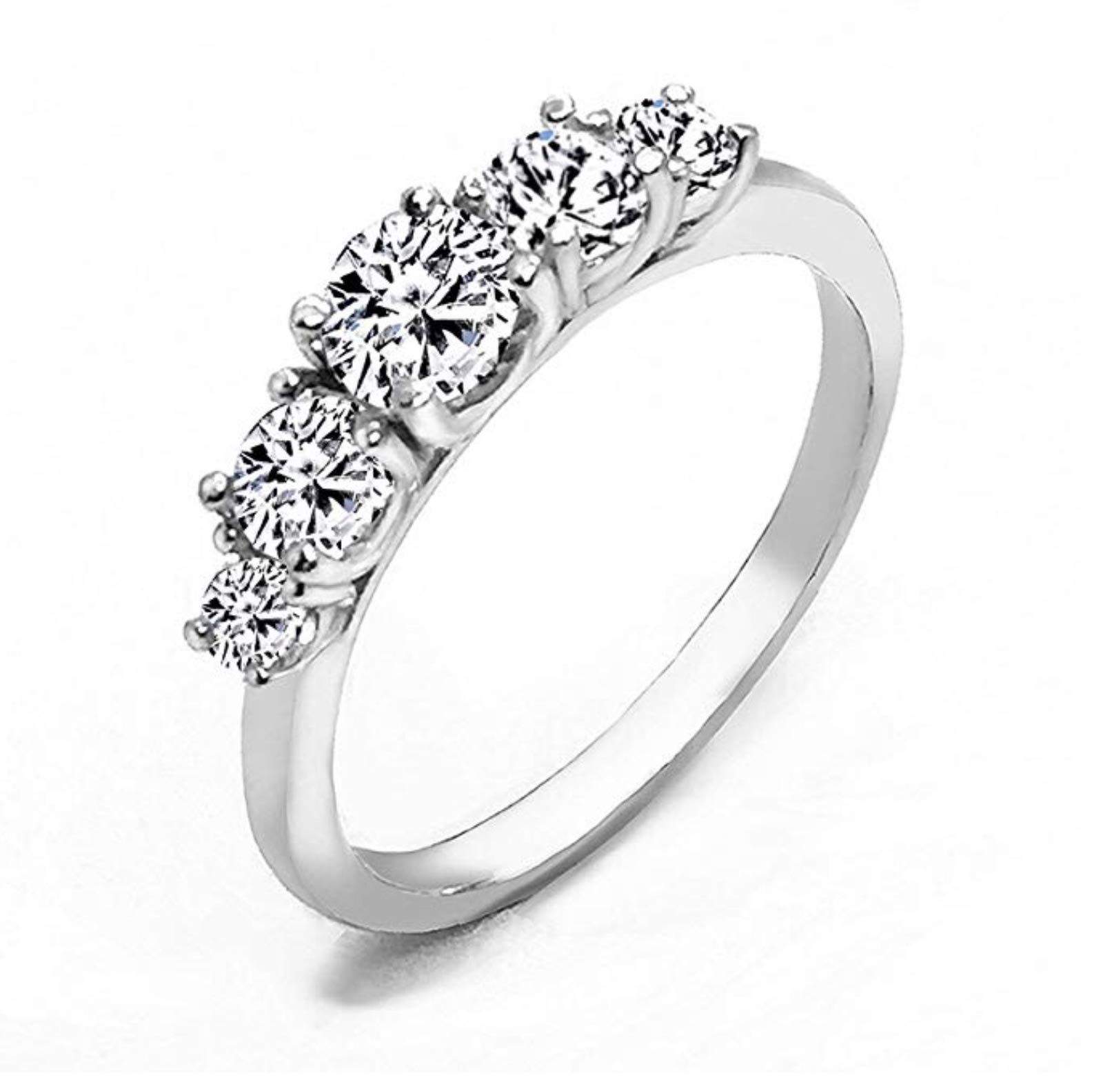 Realistic Top Grade 5 Stones Simulated Diamond Ring Stackable Solid 925 Silver 5ston7