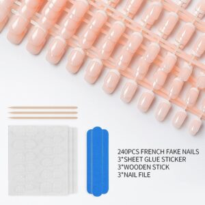 LIARTY 240 Pcs French Press On Nails Short, French Tip False Nails Manicure, 12 Size Acrylic Full Cover Artificial Fake Nails, Natural