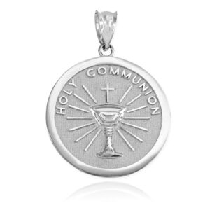 Religious Jewelry Sterling Silver Holy Communion Round Medal Charm Pendant