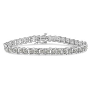 Original Classics .925 Sterling Silver 2.0 Cttw Diamond Fan-Shaped Fancy Chevron Link Tennis Bracelet (I-J Color, I3 Clarity) - 7"