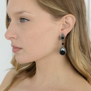 Mariell Black Crystal Teardrop Dangle Clip-On Earrings, Jewlery for Brides, Bridesmaids, Prom and Wedding