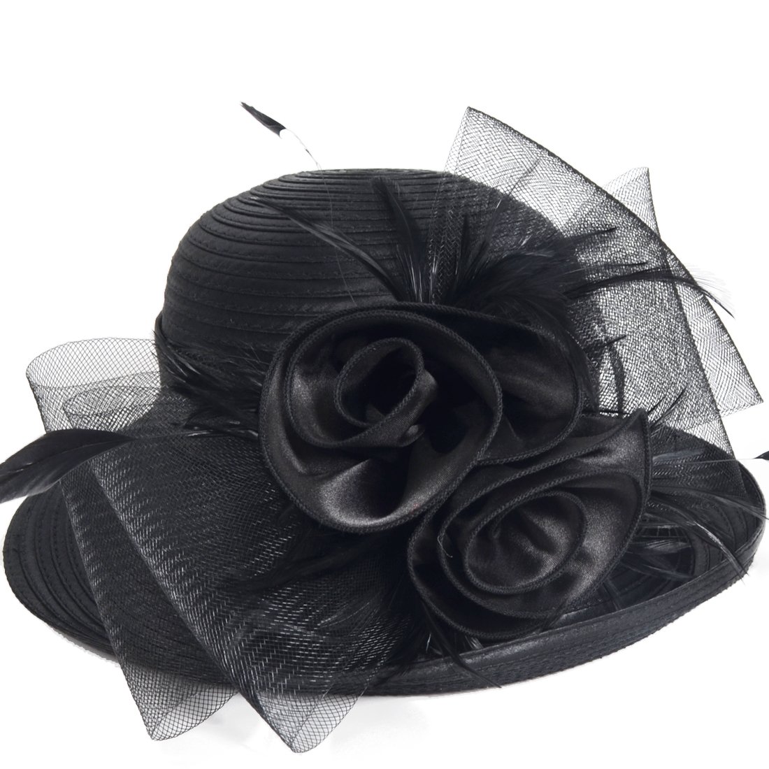 VECRY Womens Tea Party Church Baptism Wedding Derby Dressy Hat (Black)