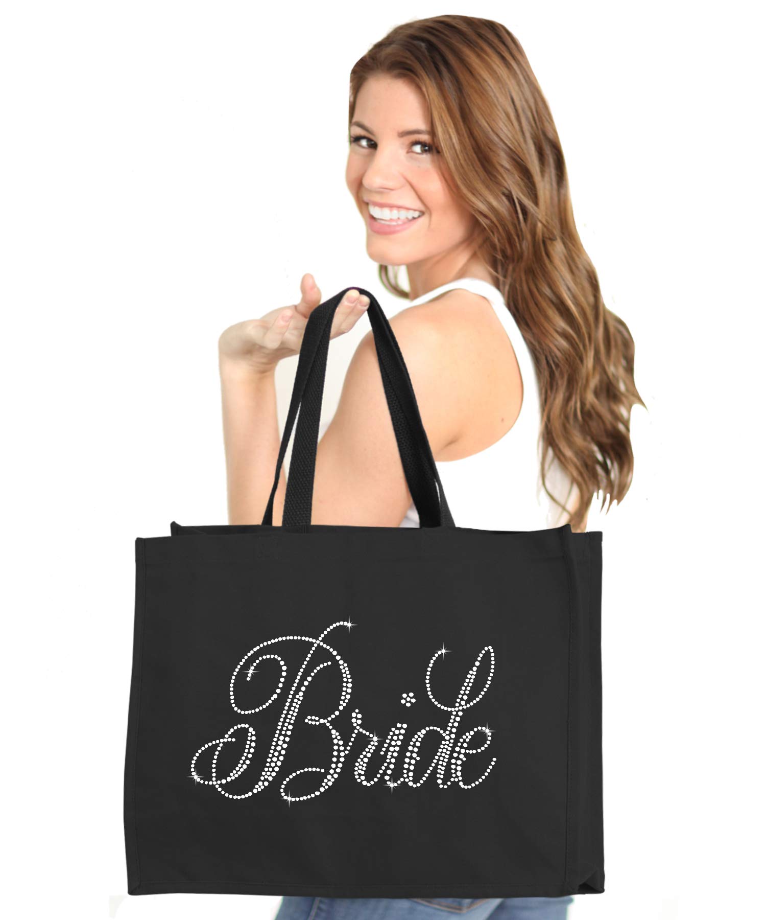 Flirty MATRON OF HONOR Rhinestone Tote Collection - Bachelorette Party Tote Bag Black