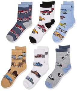 jefferies socks little boys trains trucks cars pattern crew socks 6 pack, multi, small