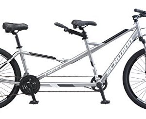 Schwinn Twinn Classic Tandem Adult Beach Cruiser Bike, Double Seater, Low Step Aluminum Frame, 21-Speed, 650c Urban Tires, Alloy Caliper Brakes, Medium Frame, Grey