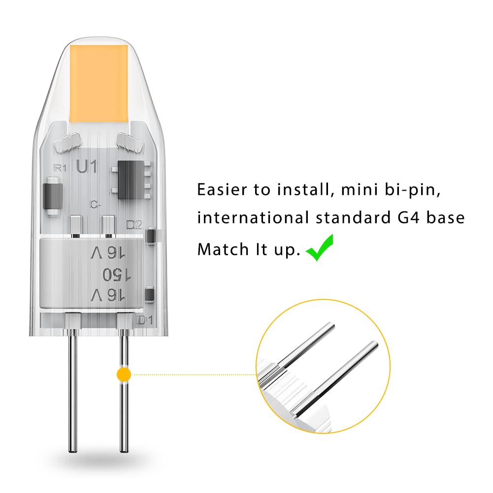 YUIIP No Flicker Led G4 Bulb Bi-Pin Base 2700K Warm White Light Bulb, Dustproof 12v 10W Halogen Replacement (2rd Generation Shockproof AC/DC Lamp) for Landscape RV 10 Pack