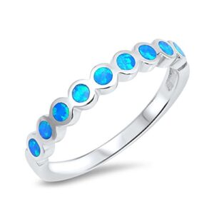 2mm Half Eternity Band Ring Lab Created Blue Opal 925 Sterling Silver