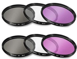 55mm and 58mm multi-coated 3 piece filter kit (uv-cpl-fld) for nikon d3500, d5600, d3400 dslr camera with nikon 18-55mm f/3.5-5.6g vr af-p dx and nikon 70-300mm f/4.5-6.3g ed