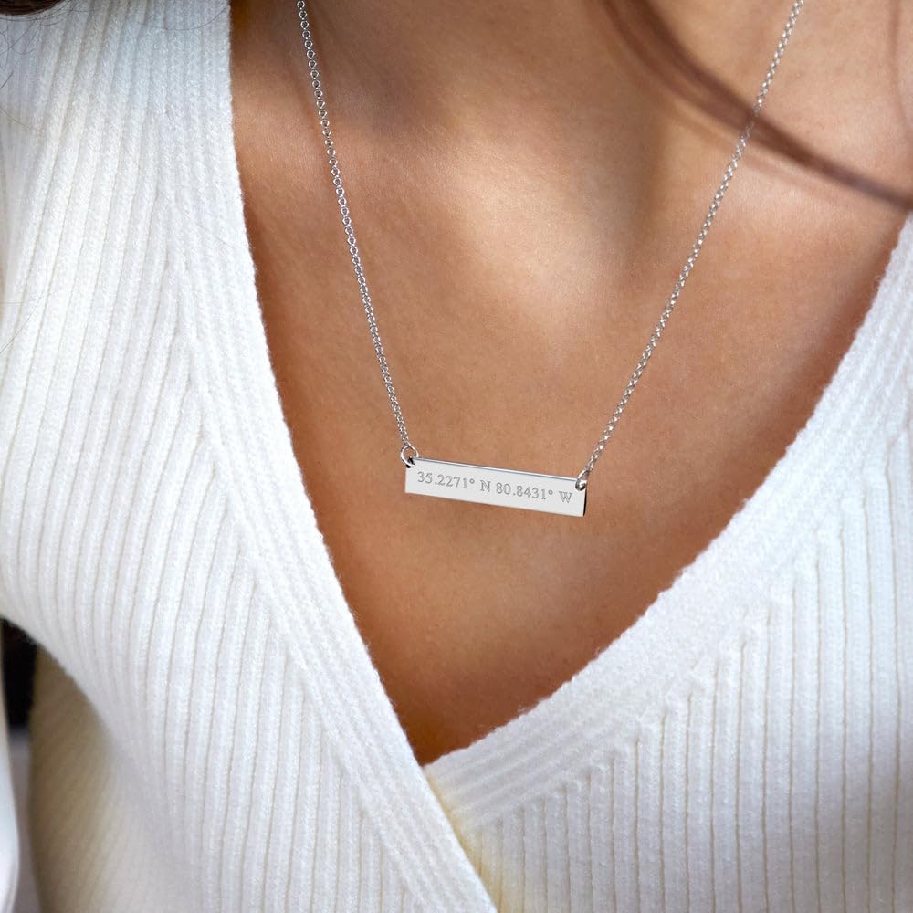 Women's Custom Engraved Sterling Silver Coordinate Bar Necklace (16" with 2" extender) - Personalized Necklace for Women - Gift for Girlfriend - Gifts for Mom